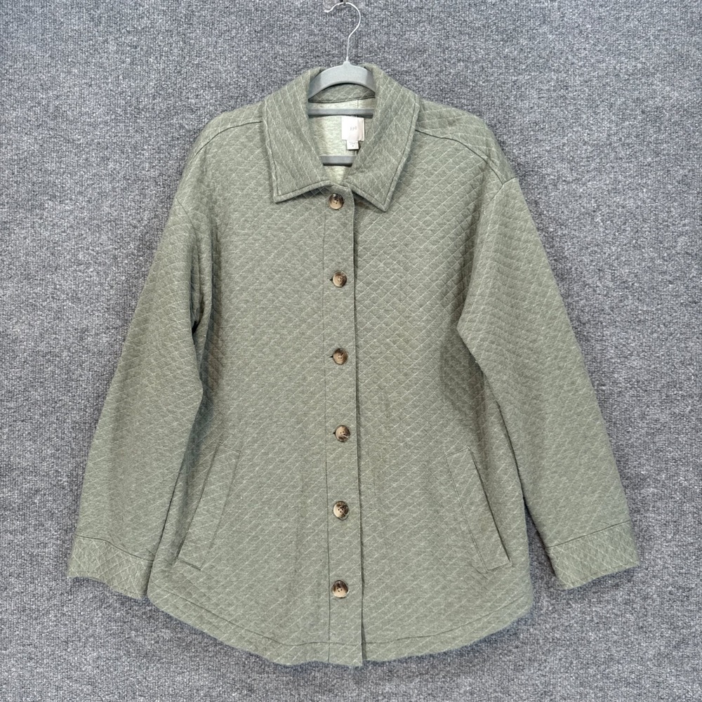 J. Jill Shirt Jacket Shacket Women Medium Green Button Front Casual Oversized